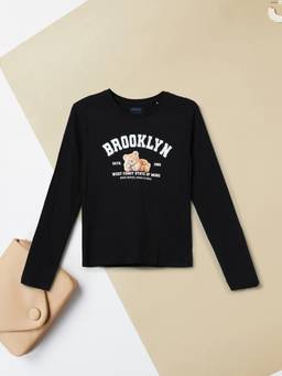 max - Girls Printed T-shirt-Black