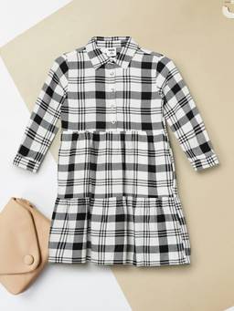 max - Girls Checked Shirt Dress-Black