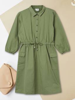 max - Girls Solid Shirt Dress-Olive