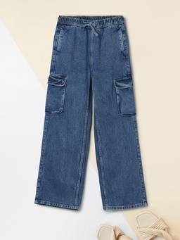 max - Girls Mid-Rise Cargo Jeans-Blue