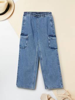 max - Girls Solid Cargo Jeans-Blue