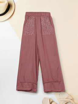 max - Girls Embroidered Trousers-Pink