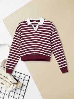 max - Girls Striped Johnny Polo T-shirt-Maroon
