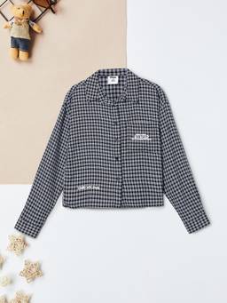 max - Girls Checked Shirt-Navy Blue