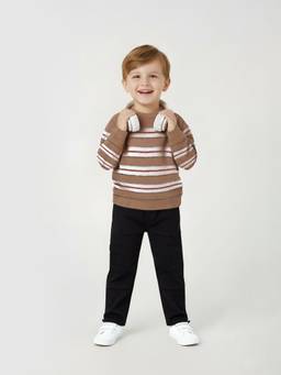 max - Boys Striped Knit Sweater-Brown