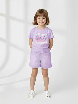 max - Girls Printed T-shirt and Shorts-Lavender
