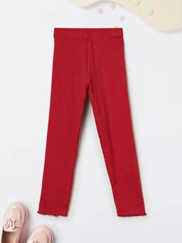 max - Girls Ribbed Leggings-Red