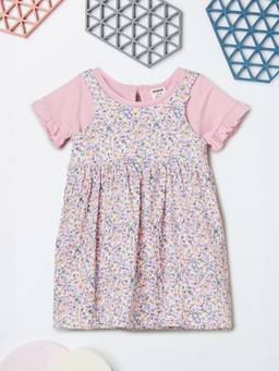 max - Girls Floral Print Dress with T-shirt-Pink