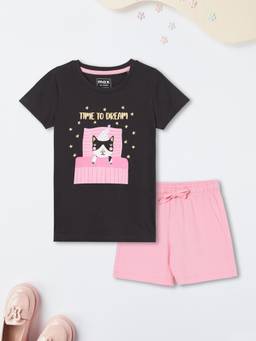 max - Girls Printed Shorts Set-Black