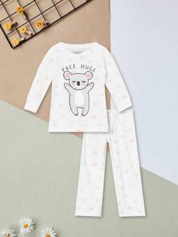 max - Girls Printed T-shirt and Pyjama-Off White