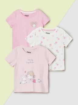 max - Girls Printed T-shirts-Pink (Pack of 3)