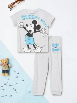 max - Boys Mickey Mouse Print T-shirt and Joggers-Grey