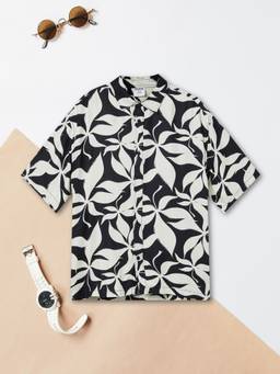 max - Boys Floral Print Oversized Shirt-Black