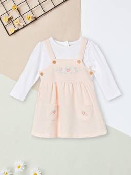 max - Girls Embroidered T-shirt with Dress-Peach