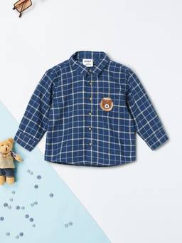 max - Boys Checked Shirt-Navy Blue