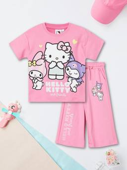 max - Girls Hello Kitty T-shirt and Trousers-Pink