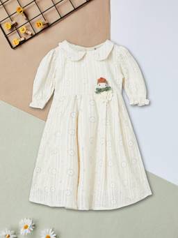 max - Girls Floral Print Dress-Off White
