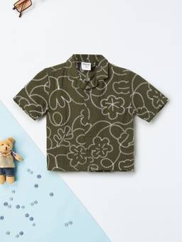 max - Boys Floral Print Shirt-Olive