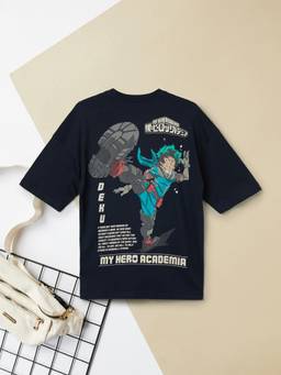 max - Boys Oversized Deku Printed T-shirt-Black