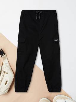 max - Boys Solid Cargo Joggers-Black