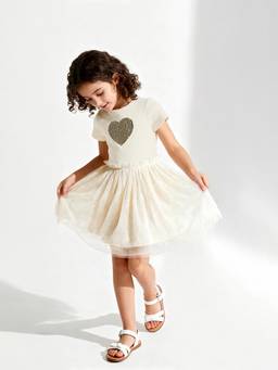 max - Girls Embellished Tulle Dress-Beige