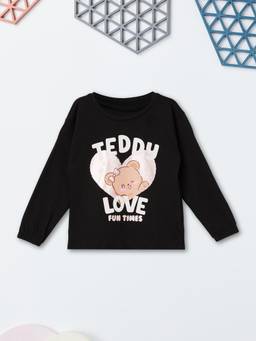 max - Girls Teddy Printed T-shirt-Black