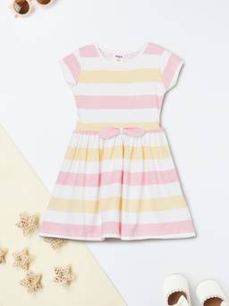 max - Girls Striped Dress-Multi-Color