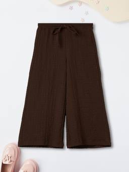 max - Girls Textured Wide-Leg Trousers-Brown