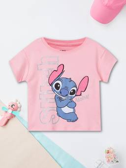 max - Girls Stitch Printed T-shirt-Pink