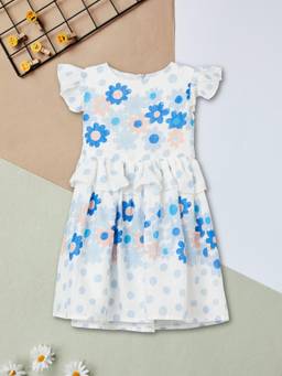 max - Girls Floral Print Dress-Blue