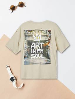 max - Boys Oversized Printed T-shirt-Beige