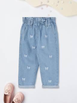 max - Girls Embroidered Slim Fit Jeans-Blue