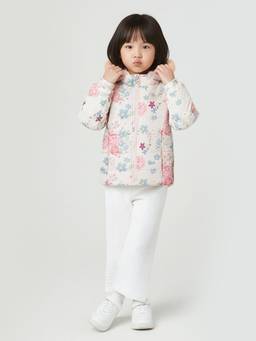 max - Girls Floral Print Hooded Padded Jacket-Pink