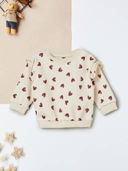 max - Girls Heart Printed Sweatshirt-Cream