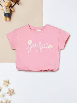 max - Girls Embroidered T-shirt-Pink