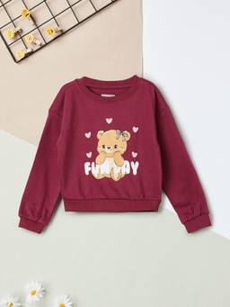 max - Girls Teddy Printed Sweatshirt-Maroon