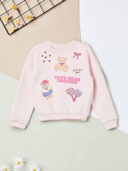 max - Girls Bear Printed Sweatshirt-Pink