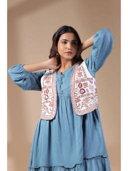 NYARO - Women White Viscose Embroidered and Beads Work Jacket