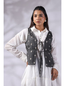 NYARO - Women Black Viscose Embroidered and Beads Work Jacket