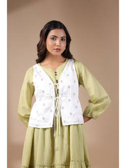 NYARO - Women White Viscose Embroidered and Beads Work Jacket
