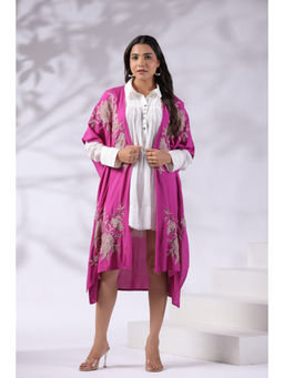 NYARO - Women Pink Viscose Embroidered and Beads Work Shrug