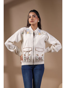 NYARO - Women White Cotton Embroidered Jacket