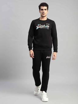 Rock.it - Mens Black Printed Round Neck Full Sleeve Tracksuit (Set of 2)
