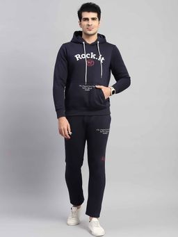 Rock.it - Mens Navy Blue Printed Hooded Neck Full Sleeve Tracksuit (Set of 2)