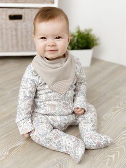 Cheeky Chompers - Biscuit Grey Necker chew Bib (3-6 Months)