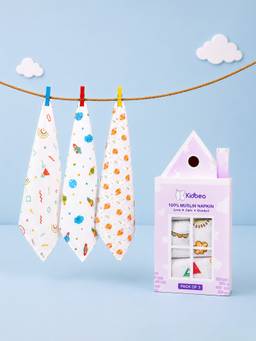 Kidbea - Muslin Ultra-Soft Baby Napkins (Pack Of 3) (0-6 Months)