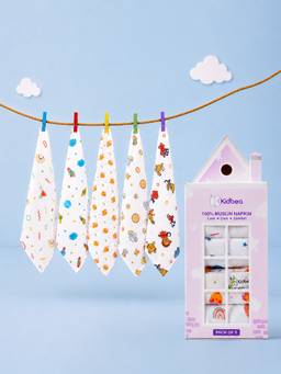 Kidbea - Muslin Ultra-Soft Baby Napkins (Pack Of 5) (0-6 Months)