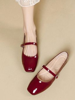 Street Style Store - Women Maroon Solid Mary Janes Ballerina