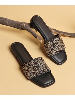 Street Style Store - Women Embroidered Brown Open Toe Flats