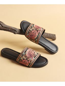 Street Style Store - Women Black Embroidered Open Toe Flats